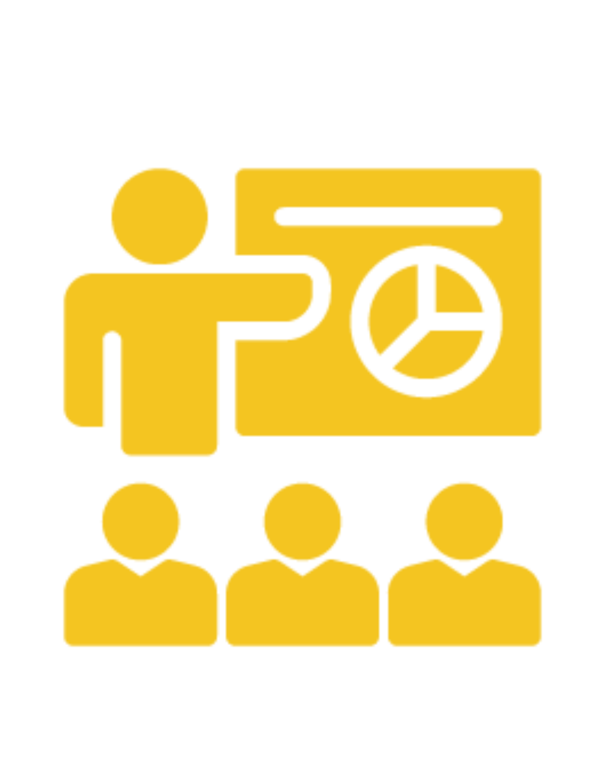 A golden icon of an instructor teaching a class with a presentation board showing a pie chart, symbolizing comprehensive training and professional development programs.