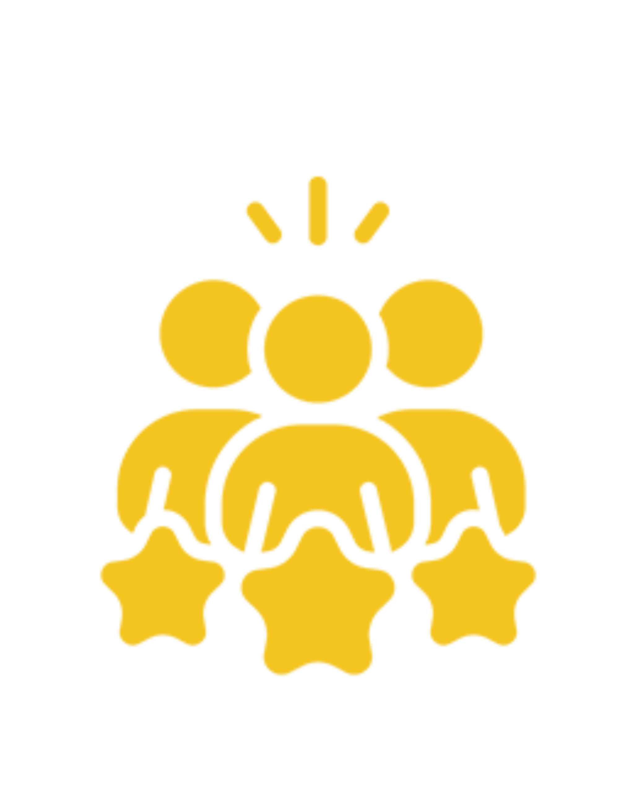 A golden icon showing a group of three expert figures with stars below them, symbolizing a team of highly skilled and top-rated professionals.