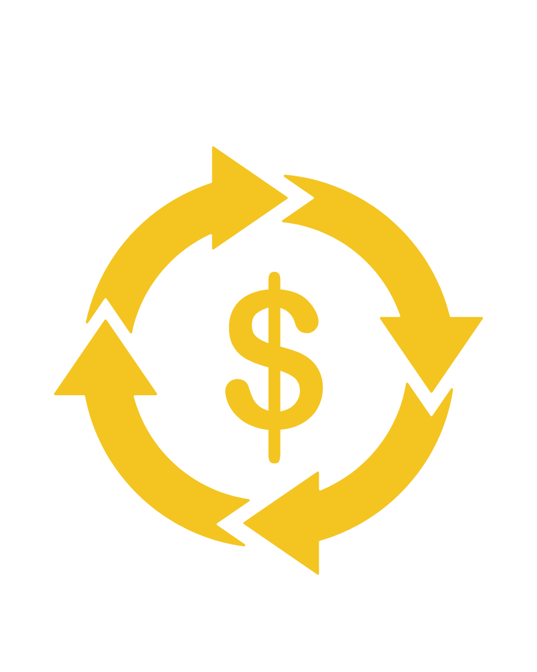 Yellow dollar sign surrounded by circular arrows icon, symbolizing streamlined billing cycles and financial processes in legal business services.